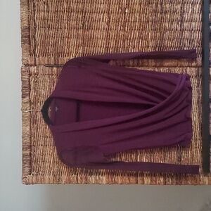 Eggplant long sleeve, Tahari blouse, sheer sleeves